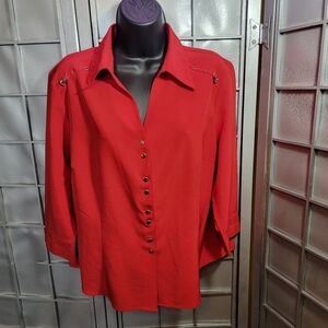 Cathy Che stretch size 14 snap down red blouse